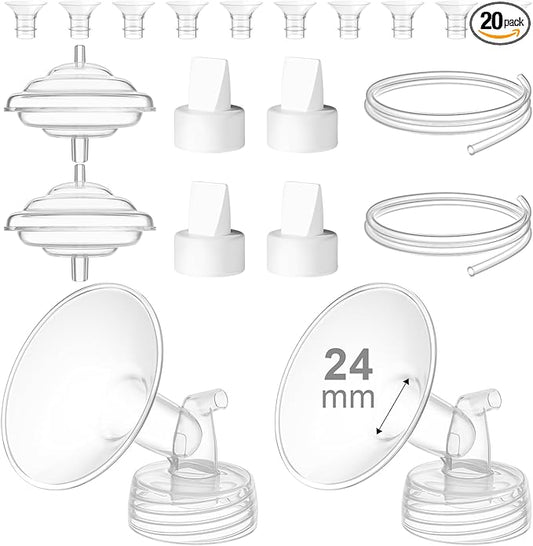 Breast Pump Accessories Kit - 24mm Flange Set Compatible with Spectra S1/S2/Motif Luna, Includes Valves, Tubing, Inserts & Backflow Protectors