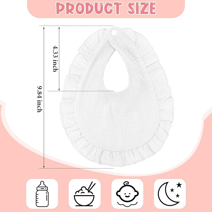 Kenning 18 Pcs Muslin Drool Baby Bibs Baby Girl Ruffle Bibs Absorbent Cotton with Snap Button for Boys Girls