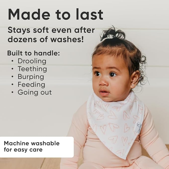 Copper Pearl 4 Pack Soft Cotton Baby Bibs for Drooling and Teething, Absorbent Drool Bibs for Baby Girl and Boy, Adjustable to Fit Newborns to Toddlers, Tons of Styles (Lola)