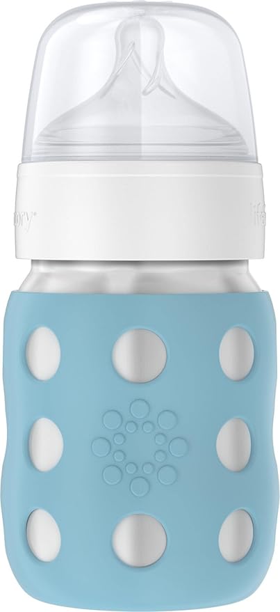 Lifefactory 8-Ounce Stainless-Steel Vacuum-Insulated Wide-Neck Baby Bottle with Stage 2 Nipple (3-6 Months) Denim, LS2211WDE4
