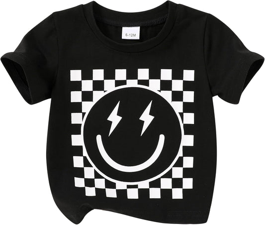Happy Town Toddler Clothes Baby Boy Girl Smiley Face Shirt Short Sleeve T-Shirt Tee Summer Tops Outfits