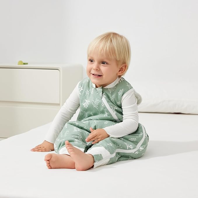 Duomiaomiao 1.5 TOG Toddler Sleep Sack 6-12 Months 100% Cotton Four Season Side Open Zipper Baby Sleep Sack with Feet, Breathable Toddler Wearable Blanket