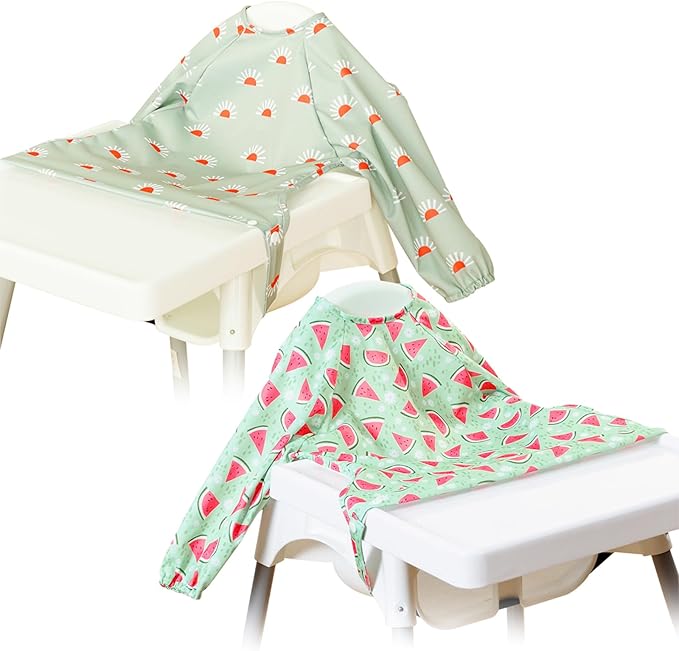 Long Sleeve Baby Bib - Mess-Proof Feeding Bibs for Babies - Adjustable, Waterproof, and Highchair/Table Attachment