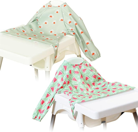 Long Sleeve Baby Bib - Mess-Proof Feeding Bibs for Babies - Adjustable, Waterproof, and Highchair/Table Attachment