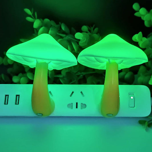2 Pieces LED Mushroom Night Lamp Plug in Lamp Mushroom Night Light Mini Magic Mushroom Night Lights for Adults Kids Green