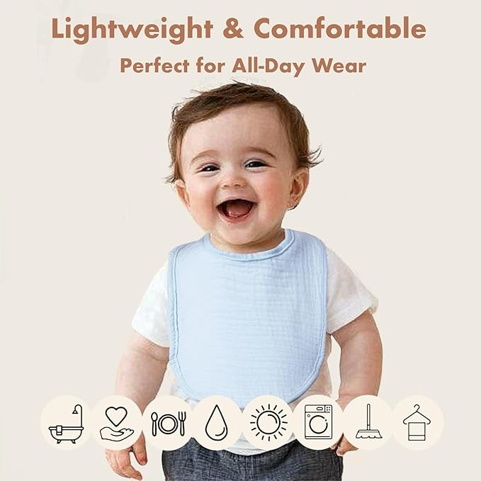 8-Pack Cotton Baby Drool Bibs - Quick-Dry Absorbent Bandana Bibs, Adjustable Snaps for Newborn to 24M