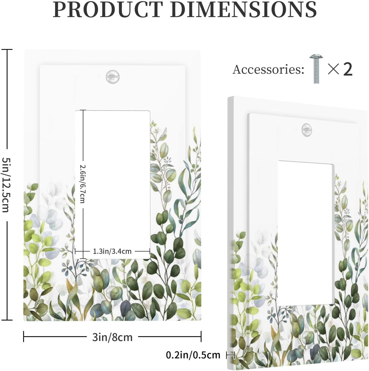 Green Eucalyptus Leaf Plant Herbs Springnature Decorative Outlet Covers 1 Gang Single Rocker Light Switch Cover Plate Wall Plates GFCI Faceplate for Bed Room Living Room Decor