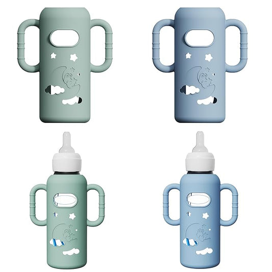 2 Pack Silicone Sleeves for Dr Brown's Glass Bottles, Drop Protection Bottle Sleeves with Handles, Anti Breakage Baby Bottle Holder Compatible with Dr. Brown's Newborn Glass Bottles,8 oz