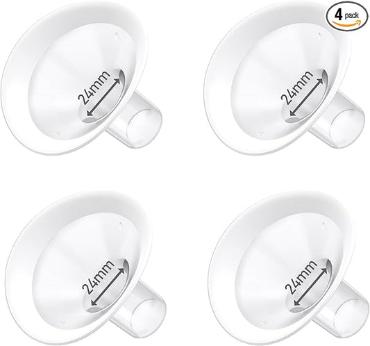 4pc 24mm Oval Flanges Shields Built-in Soft Edges Compatible with Medela/Lansionh Pumps, Replacement Parts for Pump in Style, Symphony, Swing Maxi, Harmony and Personalfit Flex Connector
