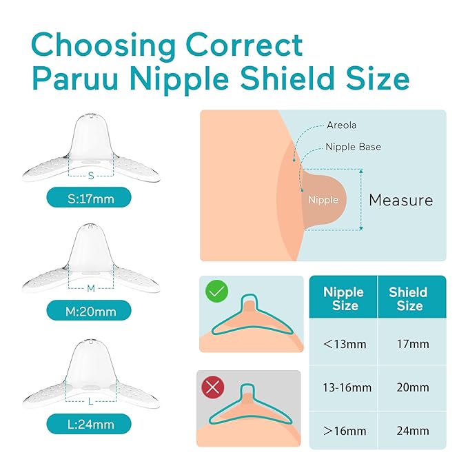 Paruu Contact Nipple Shields, Butterfly Breastfeeding Nipple Shields for Protecting Flat or Inverted Nipples, 100% Food-Grade Silicone, Made Without BPA/BPS, Include Carry Case (24mm)