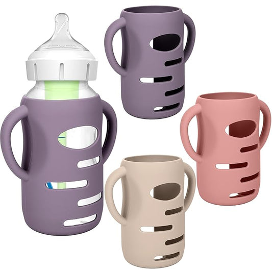 BUSOHA 3 Pack Silicone Sleeves for Dr. Brown's Glass Baby Bottles - Drop Protection Baby Bottle Sleeves Compatible with Dr. Brown's Newborn Glass Bottles with Silicone Handles,9oz