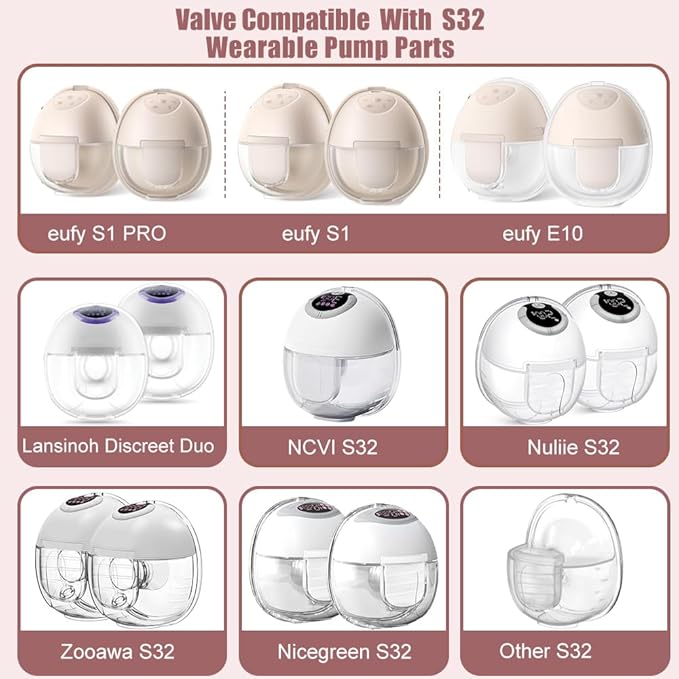 8pcs Duckbill Valves and 2pcs Silicone Diaphragms Compatible with eufy E10/S1/S1 Pro, Lansinoh Discreet Duo/NCVI S32/Nuliie S32/NICEGREEN Life S32/Zooawa S32 Breast Pump Replacement Parts,10 Packs