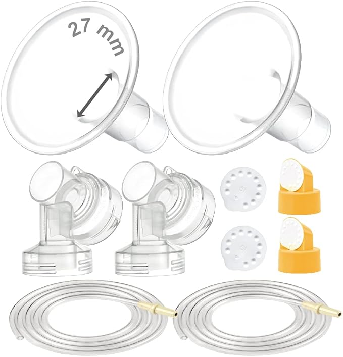 Maymom Breast Pump Kit Compatible with Medela Pump in Style Advanced Pump; 2xTwo-Piece 27mm Breastshield, 2 Valve, 4 Membrane, 2 Replacement Tubing; Replacement Part for Medela Shield, Valve