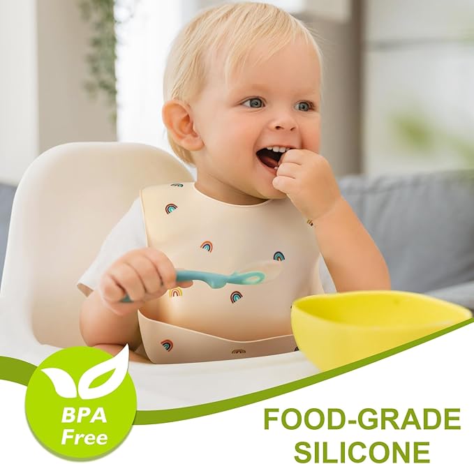 Accmor Silicone Baby Bibs, Waterproof Soft Bibs for Baby Girls Boys Feeding Eating, Silicone Baby Bibs with Large Pocket