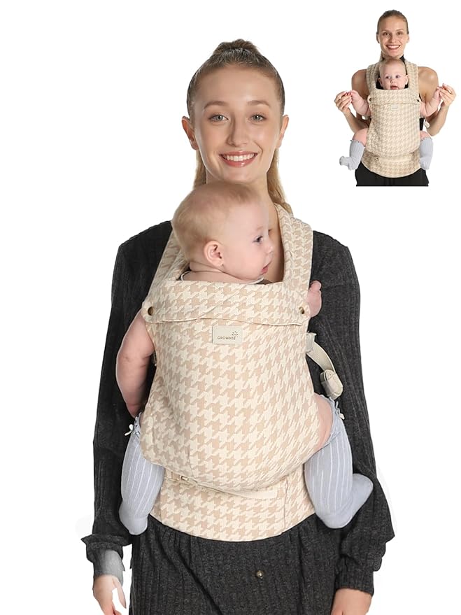 GROWNSY Baby Carrier Newborn to Toddler, Ergonomic Baby Toddler Carrier Wraps with Head Support, Easy to Wear, Infant Carrier Baby Gift, Travel and Hiking Friendly,for 7 to 44 lb (Houndstooth Beige)