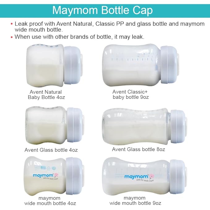 Maymom Wide Neck Breastmilk Collection and Storage Bottle 9oz; Remarkable SureSeal Disc. Compatible with Spectra S2, Spectra S1 Spectra 9+ and Avent Breast Pumps