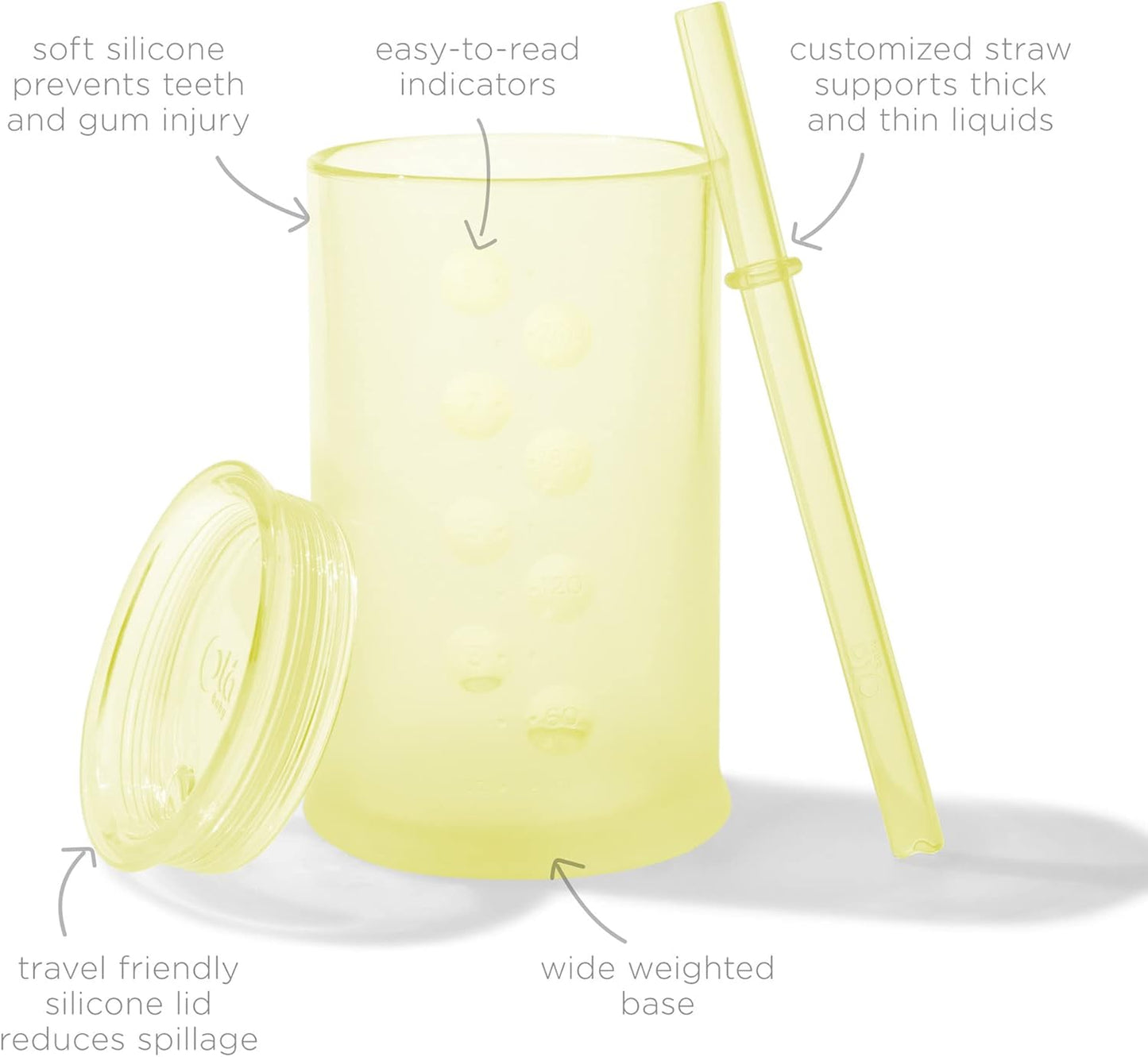 Olababy Clear View Silicone Training Cup with Straw Lid | Toddler Sippy Trainer 12mo+ | Unbreakable Water Drinking Cups for Kids 2yr+ | Baby Led Weaning & Feeding Supplies (Lemon, 9 oz)