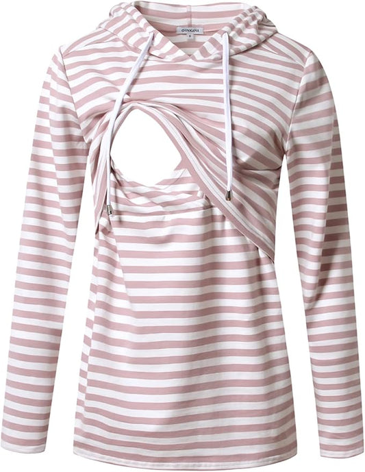 GINKANA Women's Nursing Hoodie Sweatshirt Long Sleeves Breastfeeding Maternity Tops Casual Clothes