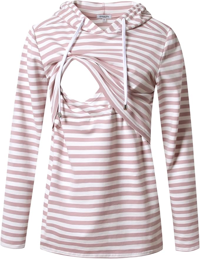 GINKANA Women's Nursing Hoodie Sweatshirt Long Sleeves Breastfeeding Maternity Tops Casual Clothes