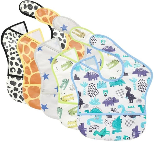 TSD Baby Bibs Waterproof Feeding Bibs 5pack Adjustable Mealtime Poctet Bib for Newborn Toddler Infant Easy Clean Durable Baby Essentials Shower Gift