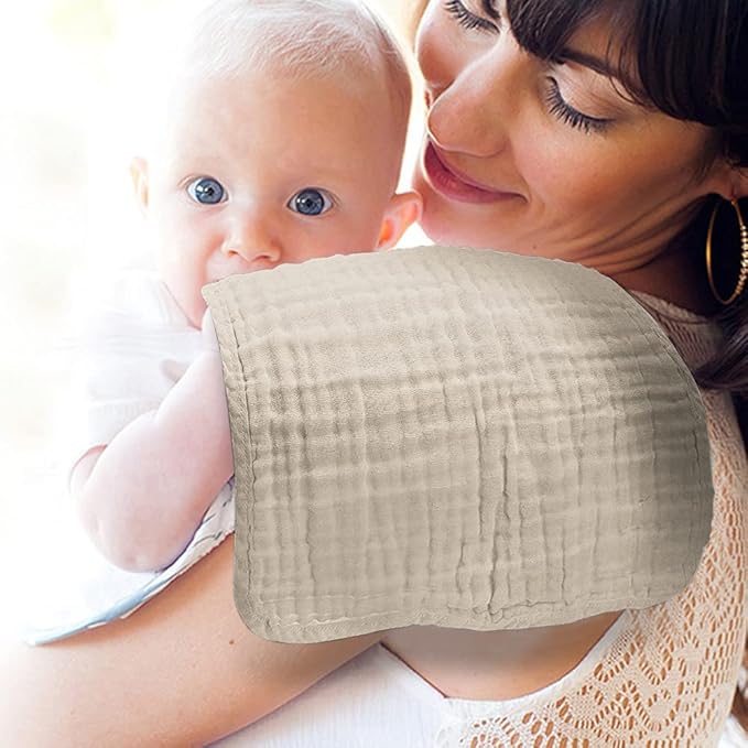 Yoofoss Muslin Burp Cloths for Baby 10 Pack 100% Organic Cotton Baby Washcloths for Boys Girls Large 20''X10'' Super Soft and Absorbent Apricot White