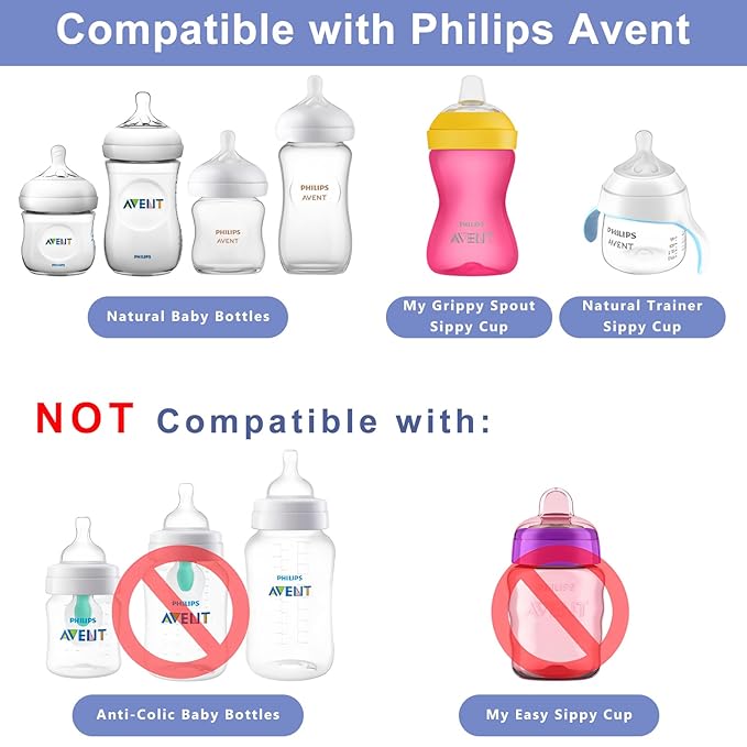 Nipples for Philips Avent Baby Bottles, Natural Trainer Sippy Cup My Grippy Spout/Natural Trainer Sippy Cup, Soft 100% Silicone Nipples, Fast Flow 5, 8m+