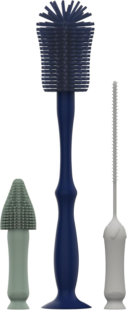 Dr. Brown's Silicone Cleaning Brush Set with Bottle, Spout, and Straw Brush, 3 Brushes to Clean Baby Bottles, Spouts, Nipples, and Straws, BPA Free – 3-Pack