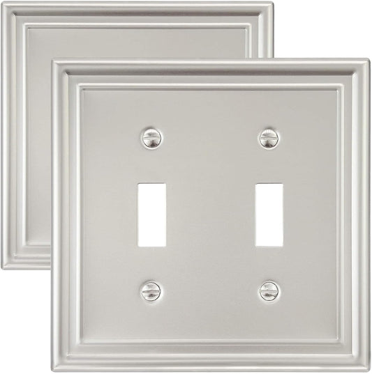 2-Pack Double Toggle Wall Plate, Satin Nickel Light Switch Cover, Metal Switch Covers Wall Plate, Midsize, A035 Series