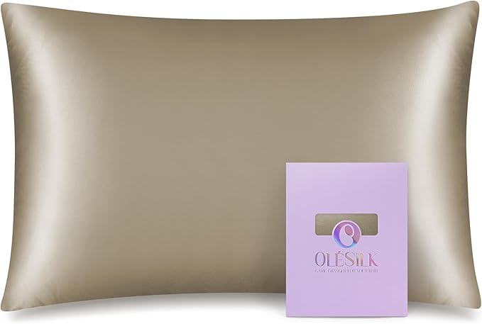 OLESILK 100% Mulberry Silk Toddler Pillowcase for Hair and Skin, Both Sides 19 Momme Pure Natural Silk Travel Pillow Cases with Hidden Zipper, 13"x 18", Taupe
