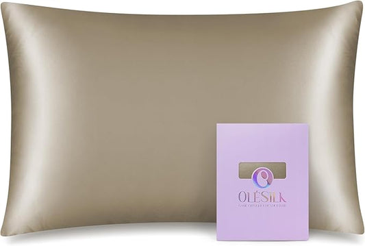 OLESILK 100% Mulberry Silk Toddler Pillowcase for Hair and Skin, Both Sides 19 Momme Pure Natural Silk Travel Pillow Cases with Hidden Zipper, 13"x 18", Taupe