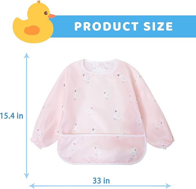 Little Dimsum Baby Bib with Pocket Waterproof Toddler Bibs Infant Feeding Bibs for Boys and Girls, Pack of 2 Colors