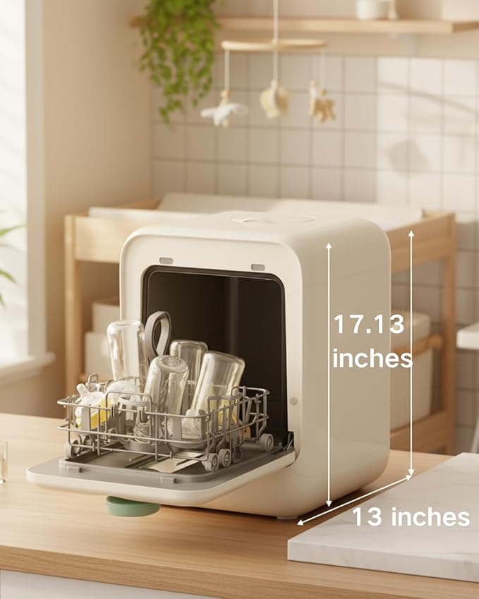 ICUIRE Baby Bottle Washer and Sterilizer and Dryer, 131-167°F High Temperature Sterilize for Baby Stuff, 3.2L Water Tank to Clean Bottles, Pump Part &Pacifiers&Bowl, Newborn Parents One-Hand Operation