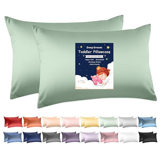 Deep Dream Toddler Pillowcases for 13x18 Pillow 2 Pack, 100% Cotton Travel Pillow Case Cover, 600 Thread Count Cotton Pillow Covers, Soft & Breathable Small Pillow Cases Envelope Closure, Zephyr Green