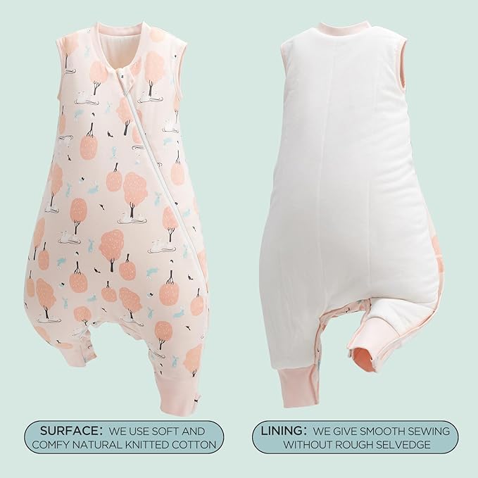 Duomiaomiao 2.5 TOG Toddler Sleep Sack 6-12 Months 100% Cotton Winter Side Open Zipper Baby Sleep Sack with Feet, Warm Toddler Wearable Blanket