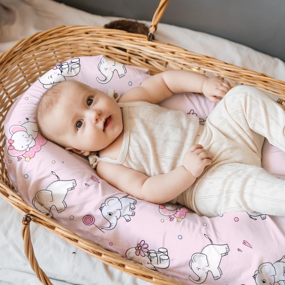 4 Pack Baby Girl Bassinet Sheets Set Soft Fitted Floral or Elephant Theme Baby Girl Mattress Covers Breathable Toddler Bed Sheets for Infant or Newborn Girls (Elephant, Bassinet Sheets)