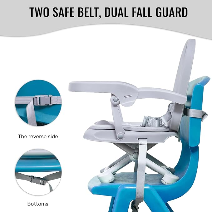 Baby Booster Seat for Dining Table with Removable Tray & Cushion, 3in1 Portable Toddler Booster Seat, 4 Height Adjustable Travel High Chair for Babies and Toddlers