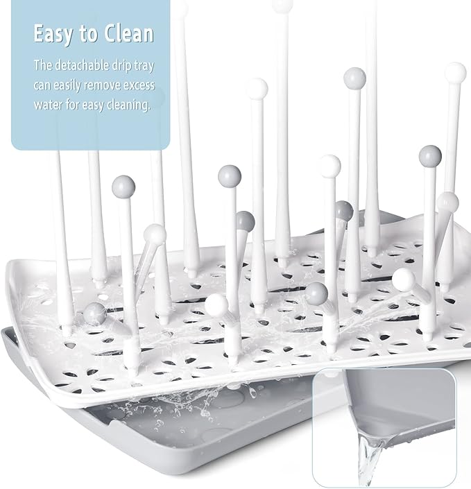Baby Bottle Drying Rack with Tray, Termichy High Capacity Bottle Dryer Holder for Bottles, Teats, Cups, Pump Parts and Accessories, Gray