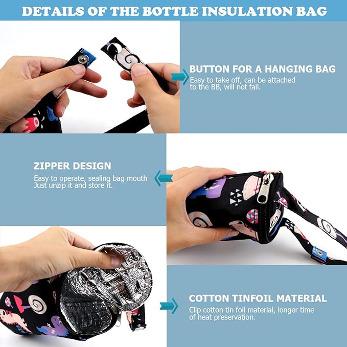 Insulated Baby Bottle Bags - Portable Travel Feeding Bag to Keep Milk Warm - Thermal Insulated for Newborn Toddler (Black)