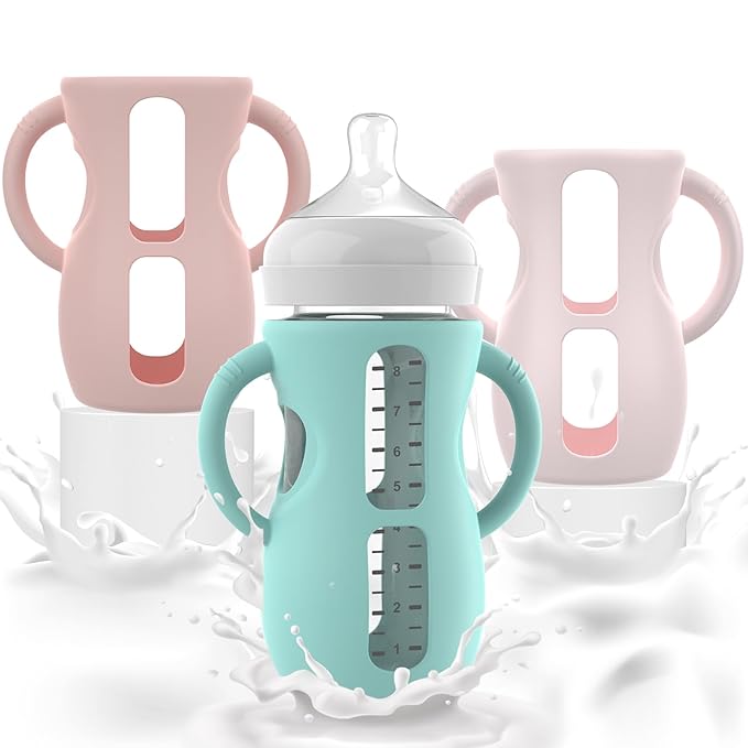 3PCS Philips Avent Glass Bottle Silicone Sleeves with Handles, Compatible with Philips Avent Glass Bottles 8 oz, Suitable for Avent Baby Bottles 8 oz, and Easy to Clean