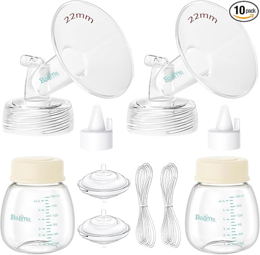 Breast Pump Parts Compatible with Spectra S1/S2/9 Plus, Not Original Accessories, Full Set Replacements Include 22mm Flanges, Valves, Backflow Protectors (Duckbills Included), Tubings and Bottles