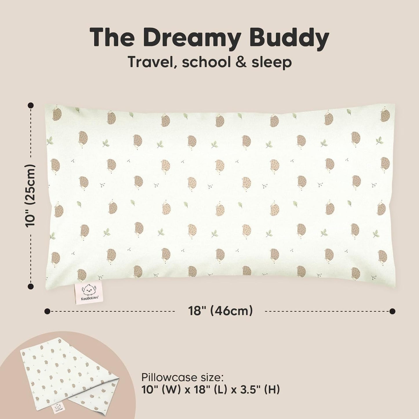 Toddler Pillow with Pillowcase - 10x18 My Little Dreamy Kids Travel Bed Pillows for Sleeping, Organic Cotton Small Pillowcase, Soft & Breathable, Machine Washable, Toddlers 2-5 Years Old (Bruce)