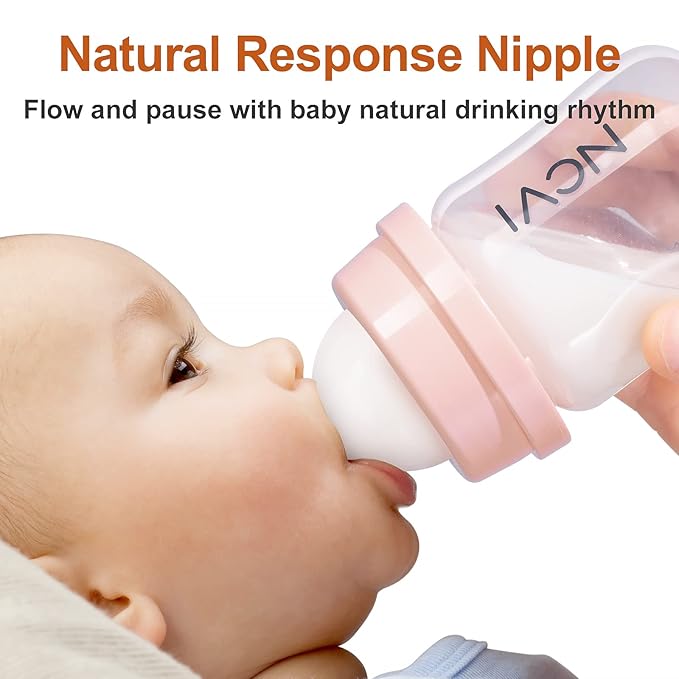 NCVI Baby Bottles Compatible with NCVI Breast Pump 8782/8780-2, Breast Milk Storage Bottles with Nipples and Travel Caps, Anti-Colic, BPA Free, 4.7oz/140ml, 2 Count
