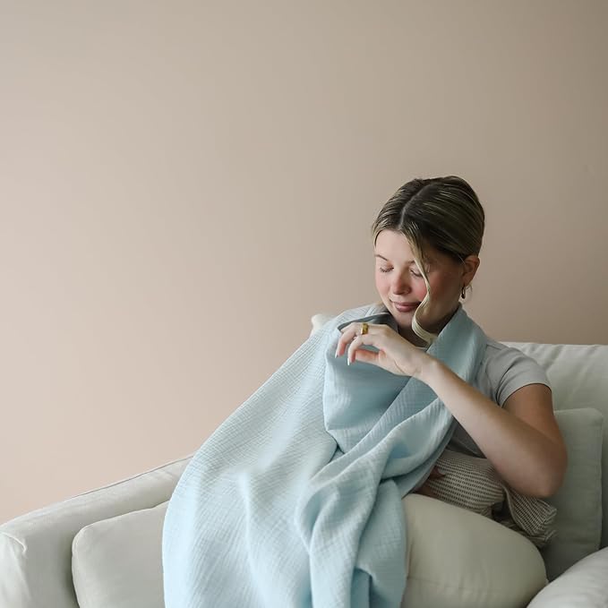 snuggle me® Nursing Cover - 100% Organic Cotton Muslin Nursing Cover Up for Breastfeeding with a BPA-Free Silicone Teether Ring, Ultra-Soft & Lightweight (33.5″ × 39.4″)