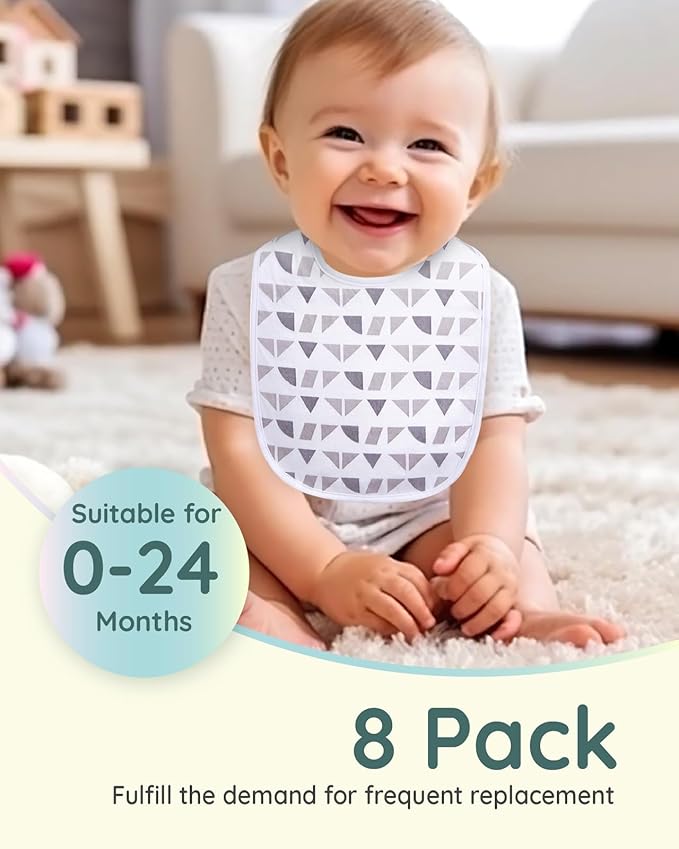 Lilian&Gema Baby Bibs 8 Pack Baby Drool Bibs for Unisex Boys Girls,Soft Cotton Bibs for Teething and Drooling Newborn