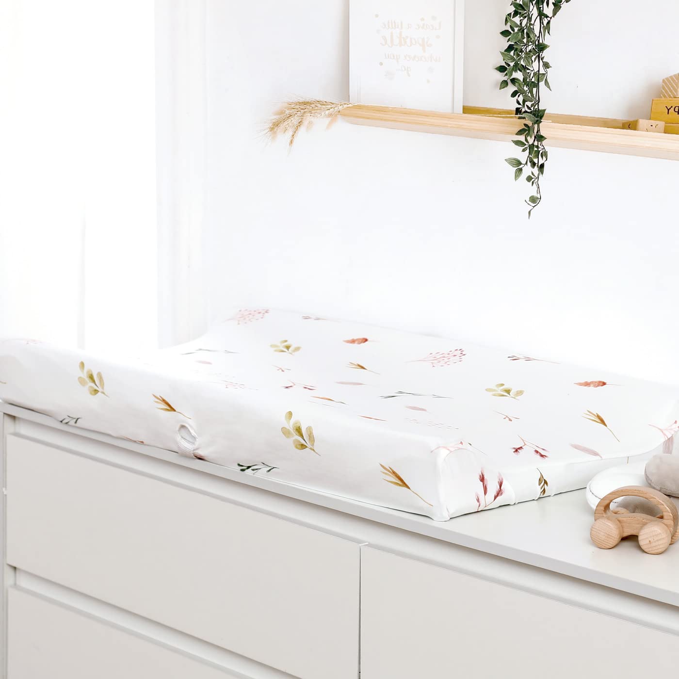 GRSSDER Stretch Ultra Soft Jersey Knit Changing Pad Cover Set 2 Pack, Change Table Pad Covers Fit 32"/34" x 16" Pads Safe and Snug, Pretty Watercolor Rose Flora for Baby Girls, Orange Pink