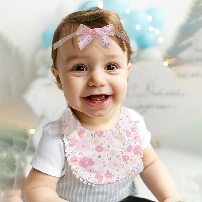 Baby Girls Floral Print Bibs, Reversible Burp Cloth Set for Newborn Infant Toddlers