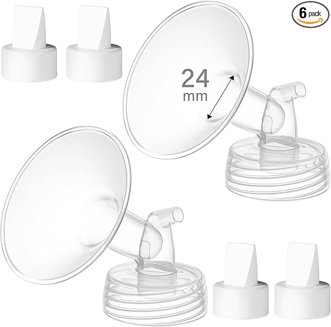 4PCS 24mm Breast Pump Flanges, Duckbill Valves Compatible with Spectra S1/S2/9Plus/Synergy Gold, Motif Luna, Wide-Mouth Bottle Fit, Breast Pump Accessories