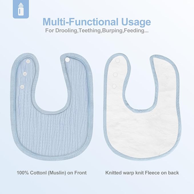 Muslin Baby Bibs 6 Pack for Unisex Girls & Boys, Adjustable Soft Cotton Baby Bibs for Drooling and Teething