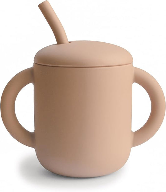 mushie 100% Silicone Training Cup & Straw for Toddlers | 6 Months+ (Natural)