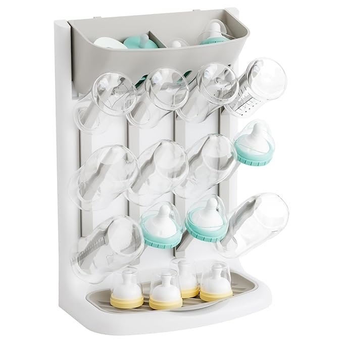 Yieach Larger Vertical Baby Bottle Drying Rack - BPA Free - Space Saving Feeding Bottles Drying Rack Holder for Countertop,Baby Bottle Holder Storage Station for Pacifiers,Pump Accessories Stand,Grey